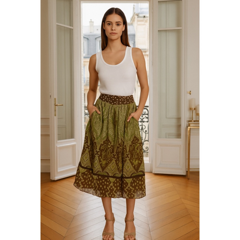Banana Republic Patchwork Silk MIDI Skirt 14 Multicolor Womens Boho Artsy - Picture 1 of 8